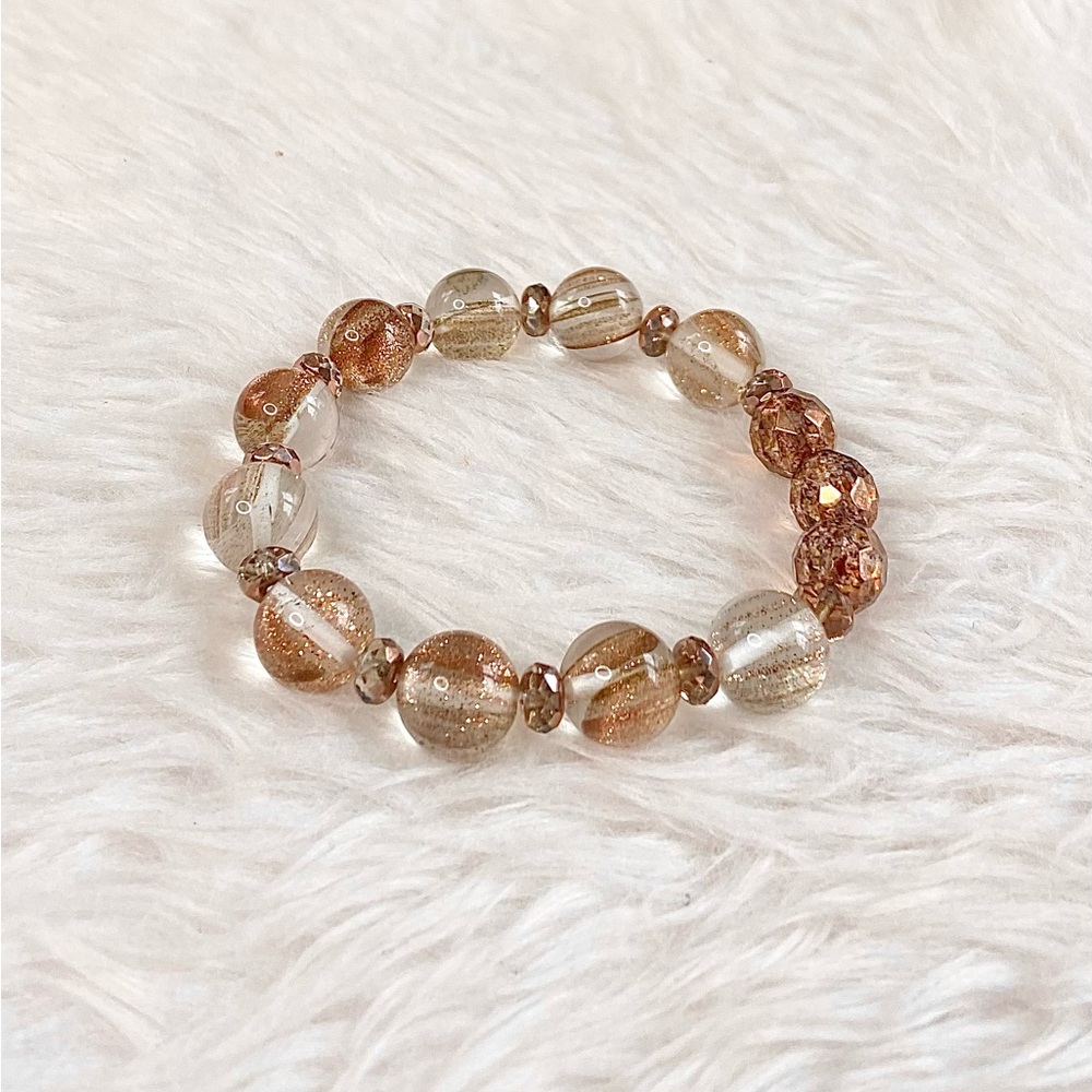 “Golden Glow” Shimmering Glass Bead Stretch Bracelet